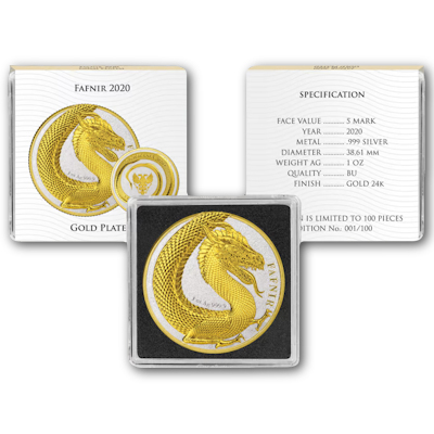 Germania Mint - 5 Mark Germania Beasts: Fafnir 2020 - 1 Oz Silber GILDED