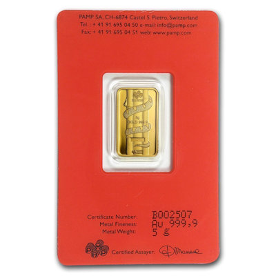 Goldbarren - PAMP Lunar Jahr der Schlange 2013 - 5g Gold