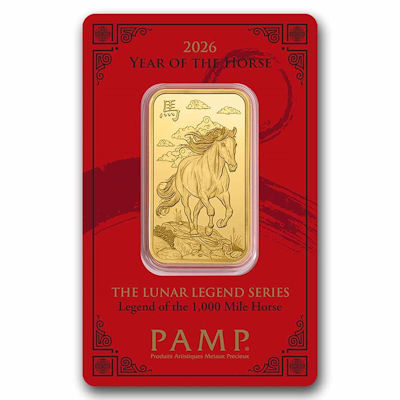 Goldbarren - PAMP Lunar Jahr des Pferdes 2026 Legend of the 1.000 Mile Horse - 1 Oz Gold