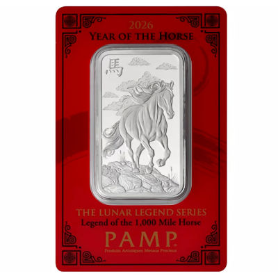 Silberbarren - PAMP Lunar Jahr des Pferdes 2026 Legend of the 1.000 Mile Horse - 1 Oz Silber