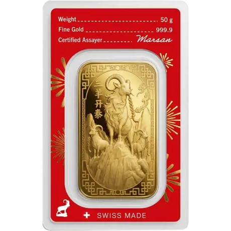 Goldbarren - Argor-Heraeus Lunar Jahr der Ziege 2027 - 50g Gold